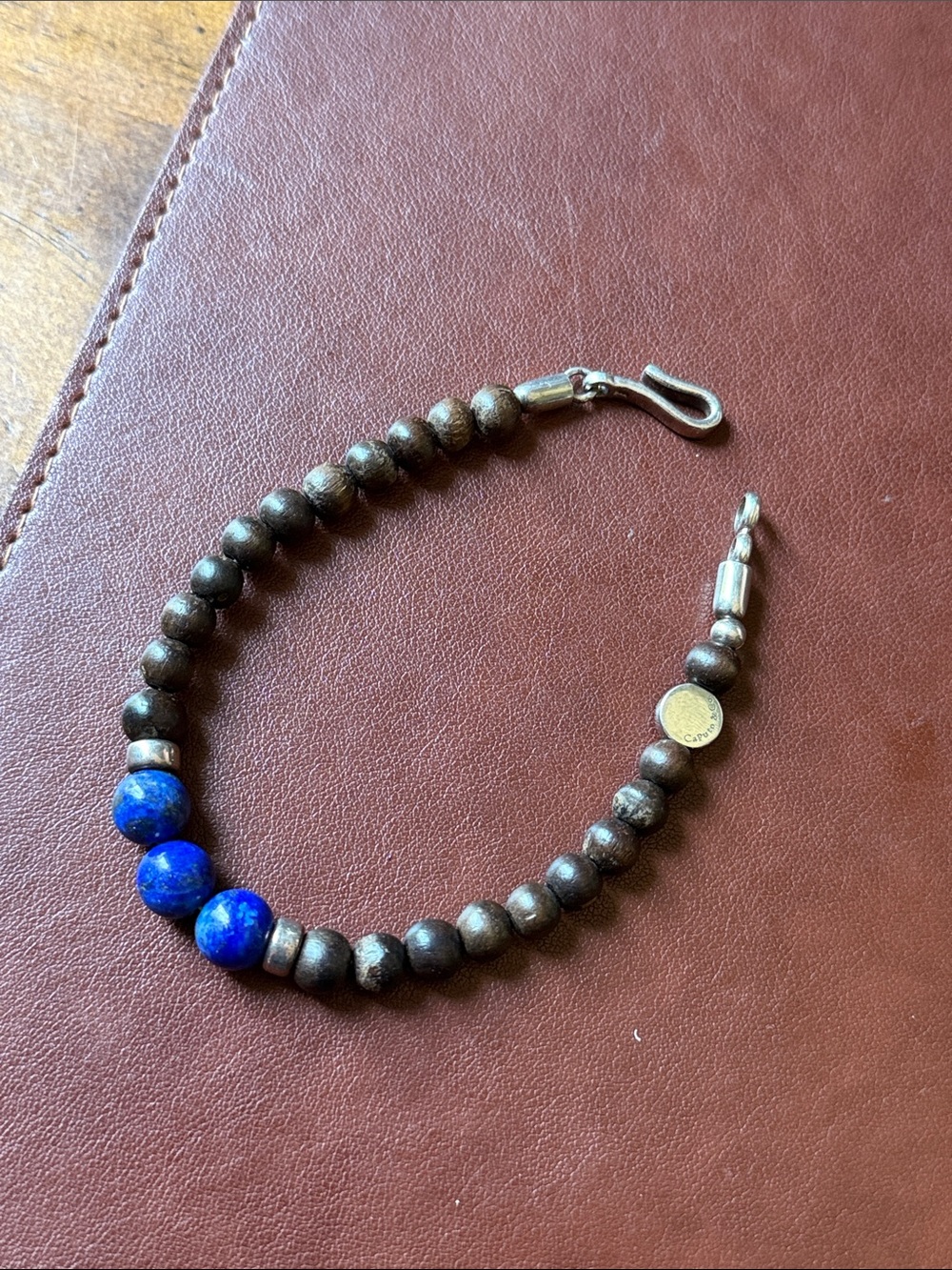 Caputo & Co. wood and stone bracelet with stainless clasps
